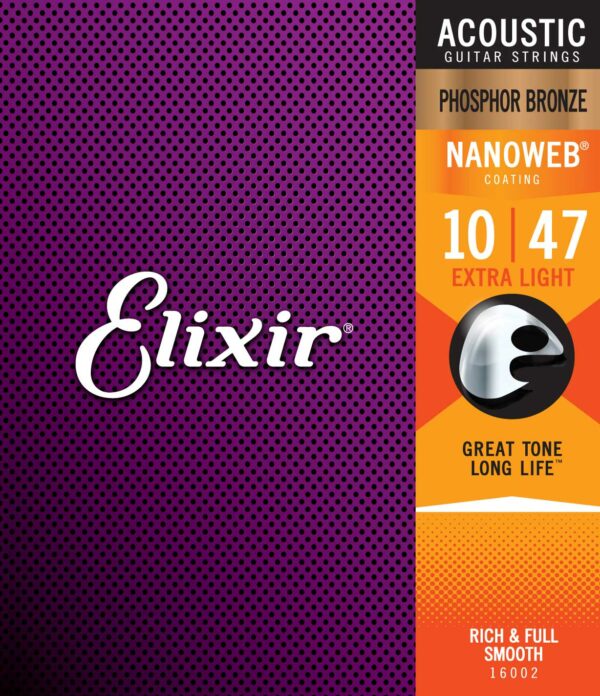 ELIXIR 16002 NANOWEB 80/20 PHOSPHOR BRONZE EXTRA LIGHT .010-0.47