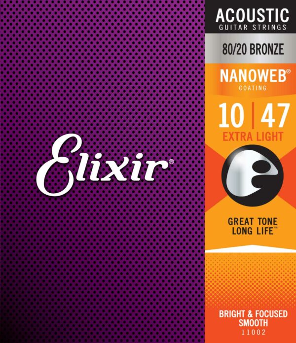 ELIXIR 11002 NANOWEB 80/20 BRONZE EXTRA LIGHT .010-.047